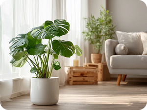 Monstera Deliciosa with Large Metal Self Watering Pot